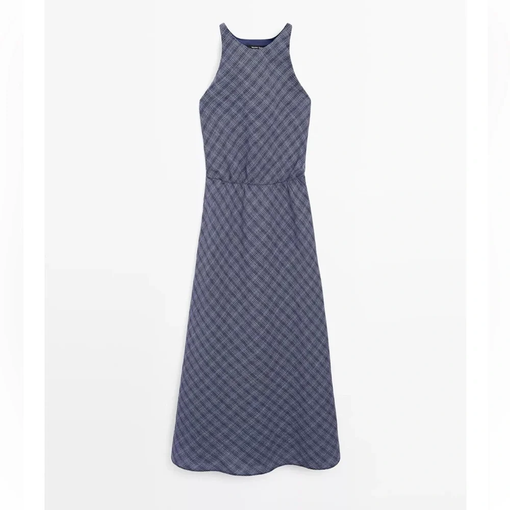 NEW Massimo Dutti Long Checkered Dress with Back Detail - Picture 11 of 12
